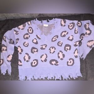 LA MIEL Textured Knit Sweater in Lavender and Cream